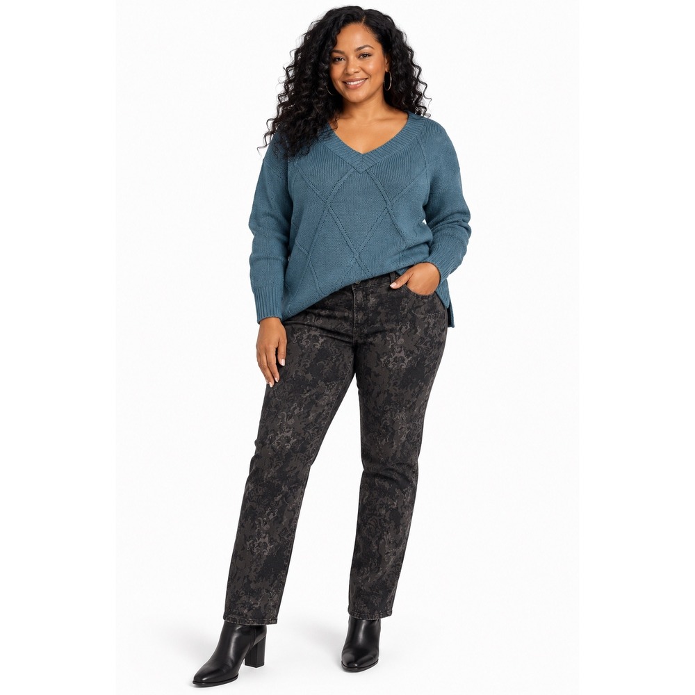 Gloria Vanderbilt Amanda Floral Damask Straight Leg Jeans Gray Black Size 16S